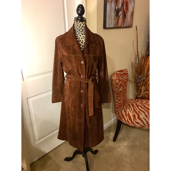 Wilsons Leather Brown Suede Trench Coat - Picture 2 of 3