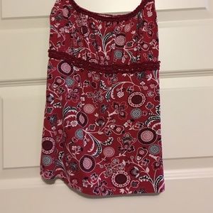 Red paisley cami with rueching detail