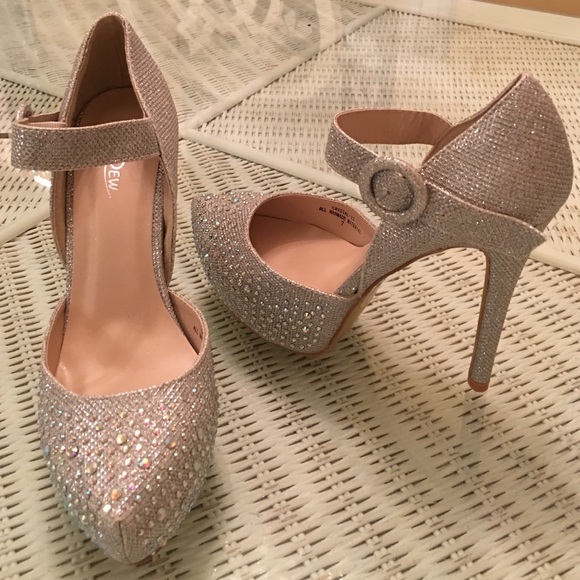 Silver Crystal Rhinestone Ankle Pumps