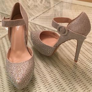 Silver Crystal Rhinestone Ankle Pumps
