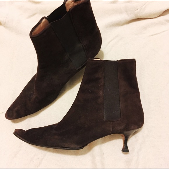 Manolo Blahnik suede booties.
