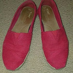 TOMS red perforated slip on flats