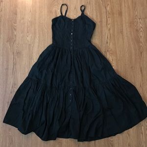 Black Embroidered Bodice Midi Dress