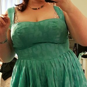 Jade green jaquard party dress