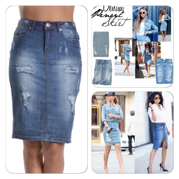 Pencil denim skirt