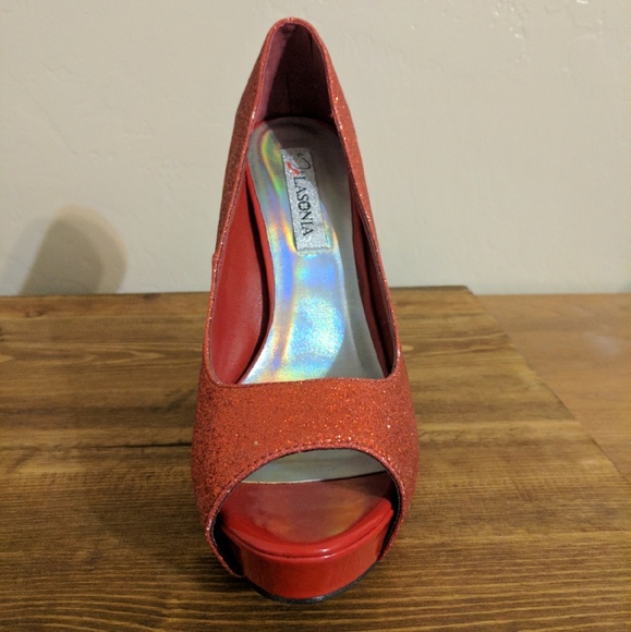 Red Glitter/Sparkle Stiletto Heels (NWOT) - Picture 2 of 3