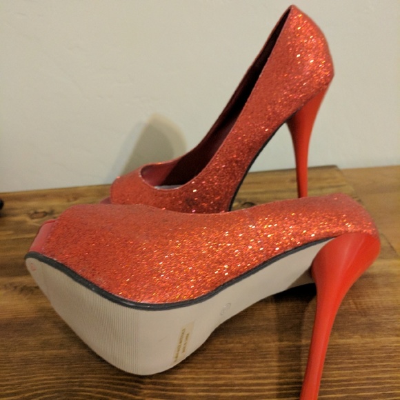 Red Glitter/Sparkle Stiletto Heels (NWOT) - Picture 3 of 3