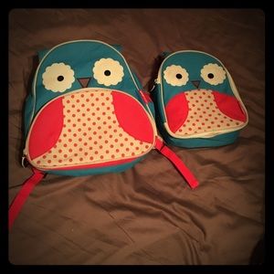 Kids Owl backpack with matching lunchbox