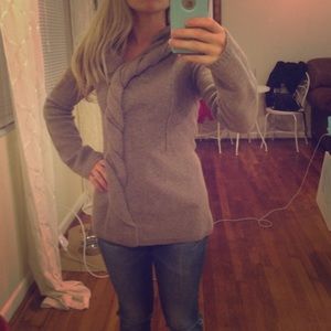 Tan Wool Sweater Button-Up with Hood