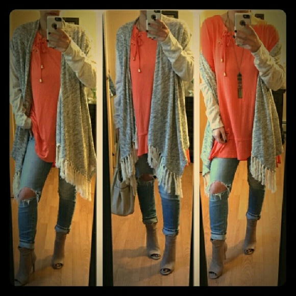 Gray fringe cardi