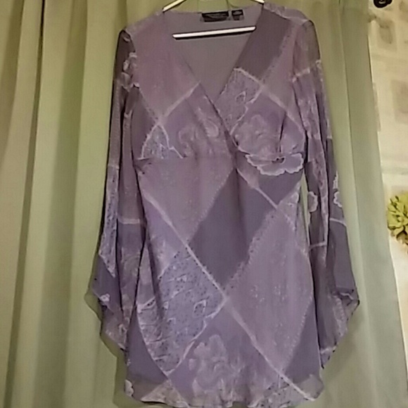 Lavender Chiffon Sheer Sleeves Handkerchief Tunic