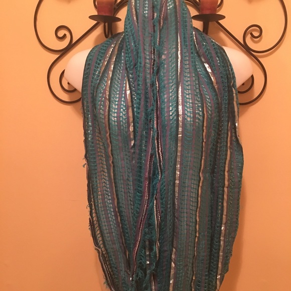 Silver, Turquoise and Purple Infinity Scarf