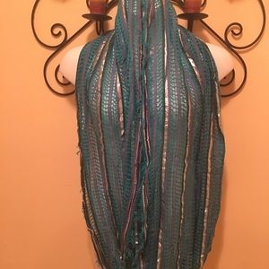 Silver, Turquoise and Purple Infinity Scarf