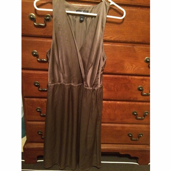 Beautiful Gray Satin V-Neck Wrap-Top Dress