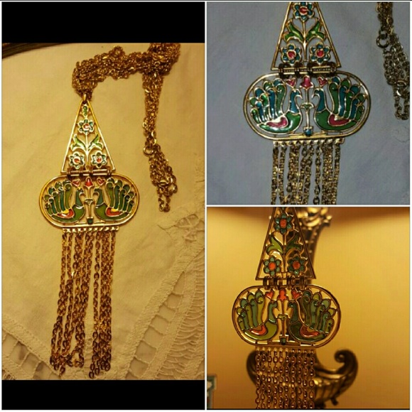 Gold vintage peacock necklace