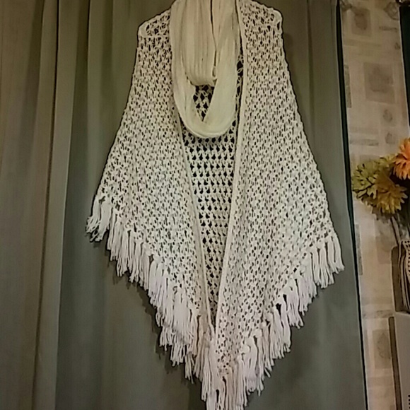 Boho Loose Crocheted Wrap w/ Scarf super feminine