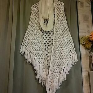 Boho Loose Crocheted Wrap w/ Scarf super feminine