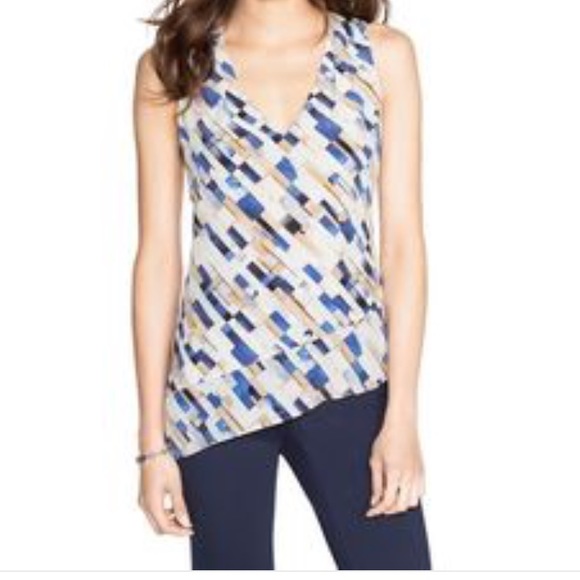White House Black Market Tops - WHBM Silk Geometric tan/blue blouse