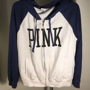 PINK Victoria's Secret Blue and White Hoodie
