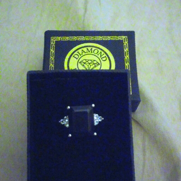 Sterling silver Onyx and diamond ring