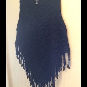 Black pullover cable knit cape