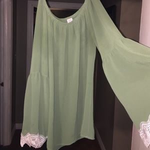 Green off the shoulder shirt