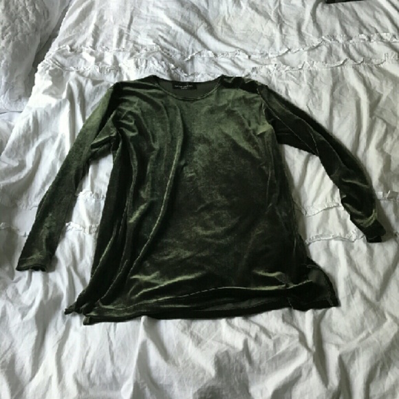 Olive green velvet long sleeve blouse