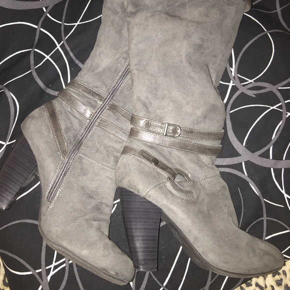 Bass Tall 4" High Heeled Boots Grey Faux Suede