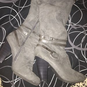Bass Tall 4" High Heeled Boots Grey Faux Suede