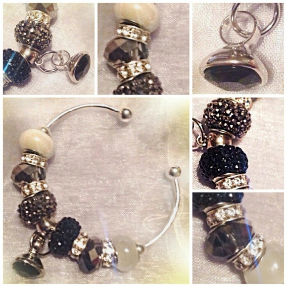Crystal Murano bead charm cuff bracelet