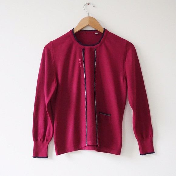 Pink Sweater with Navy Trim, Size Small/Medium
