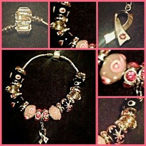 BREAST CANCER AWARENESS Murano bead charm bracelet