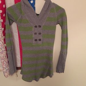 Green and gray striped sweater