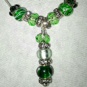 May Emerald birthstone Murano bead charm necklace