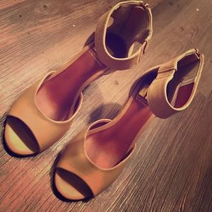 Brand new beige ankle strap wedges
