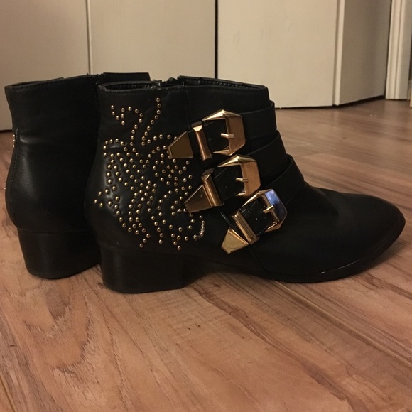 Black booties with gold detail