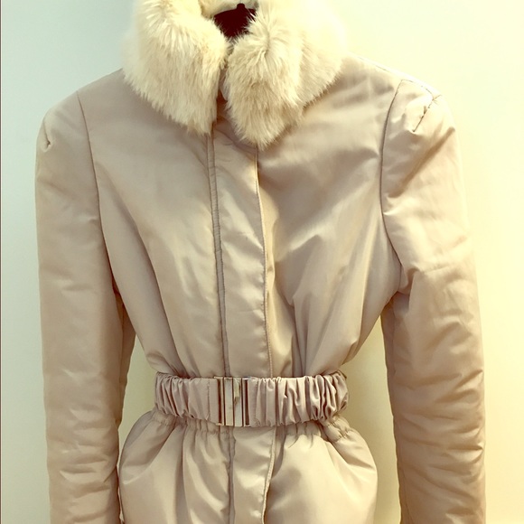 Faux fur padding jacket with belt