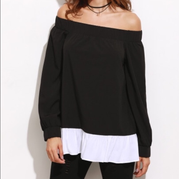 Tops - Black and white off the shoulder top