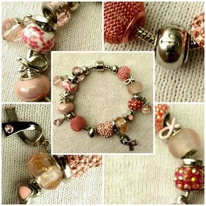 Breast Cancer Awareness Murano bead charm bracelet