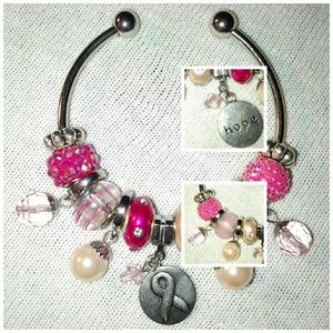 Breast Cancer Awareness Murano bead charm bracelet