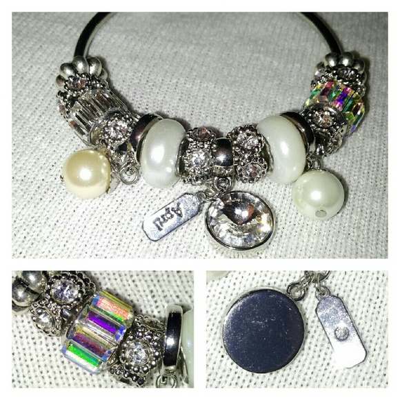 April Birthstone Murano bead charm cuff bracelet