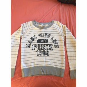 White &a grey striped pullover hoodie- VS Pink