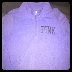 PINK: Purple Half Zip Up Turtleneck Sweatshirt