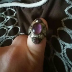 Aztec silver leaf and amethyst ring