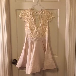 Luxxel Lace Open Back Flounce Mini Dress