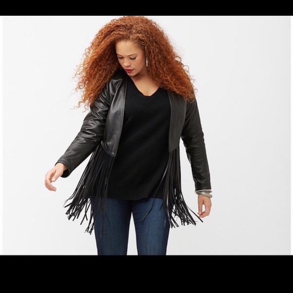 PLUS size amazing leather jacket with fringe 18/20