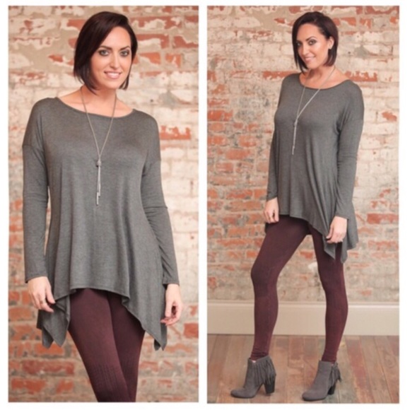 ❗️LAST ONE❗️Charcoal Asymmetrical Tunic Medium - Picture 3 of 4