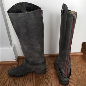 Charles David steel gray leather boots w/ zipper