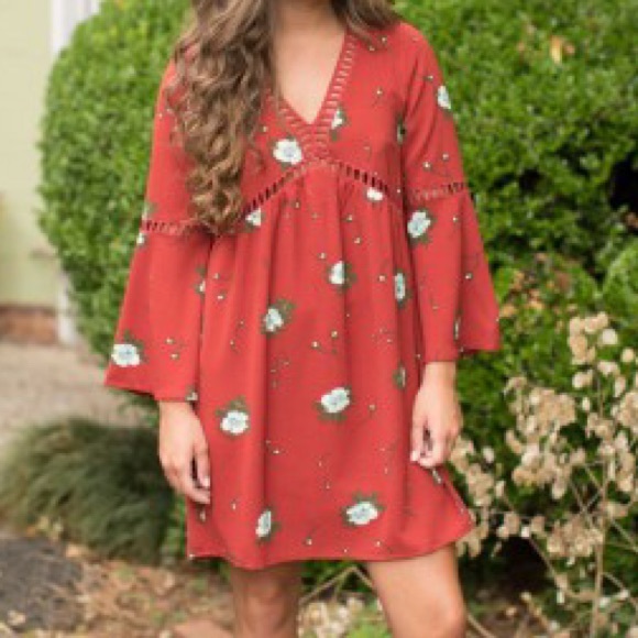 Rust orange floral dress