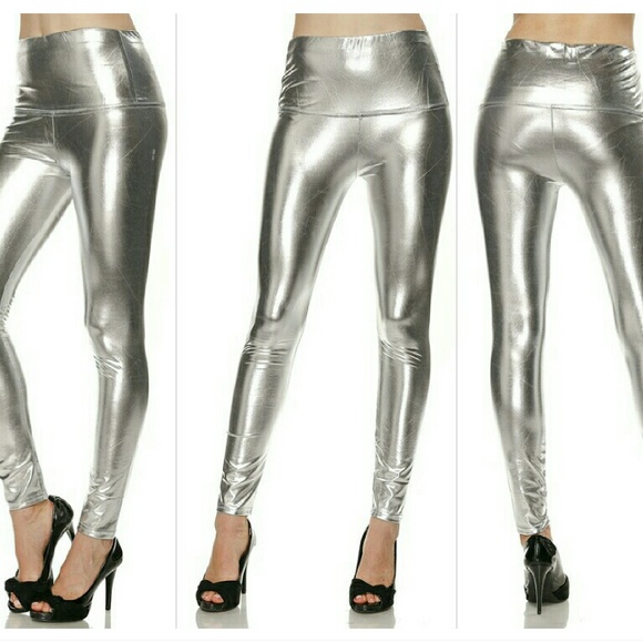 ‼️CLEARANCE‼️Faux Leather Silver Leggings - Picture 2 of 3